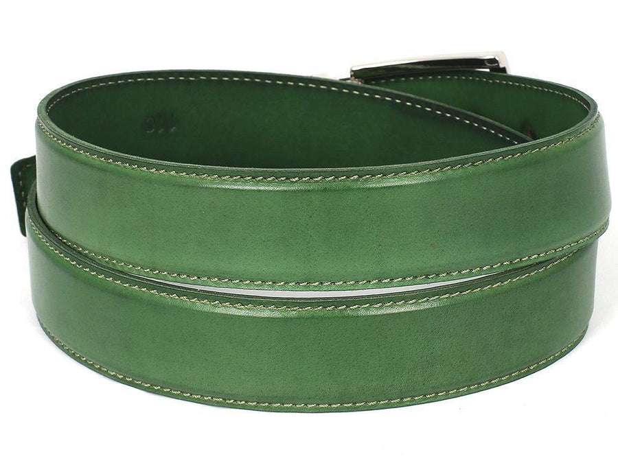 PAUL PARKMAN Men's Leather Belt Hand-Painted Green