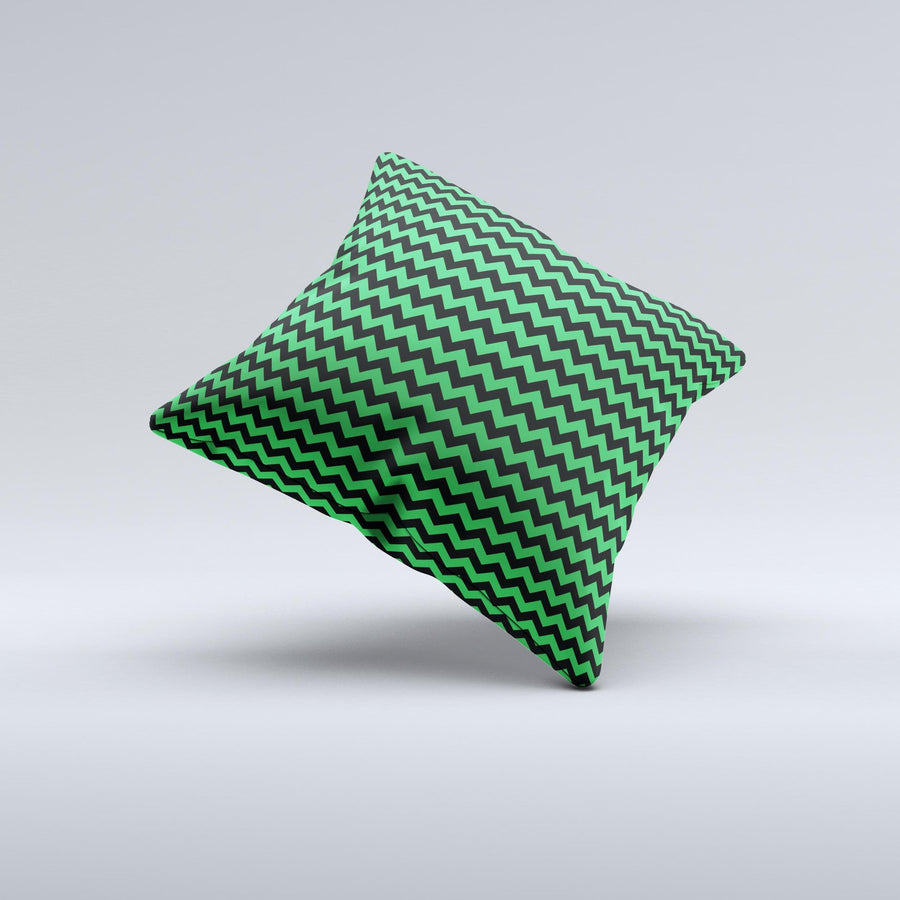 Green & Black Chevron Pattern Ink-Fuzed Decorative Throw Pillow