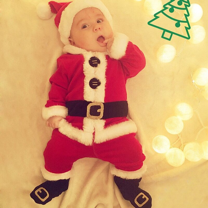 Infant Kids Costume Santa Claus Long Sleeve Tops+Pants+Hat+Socking New