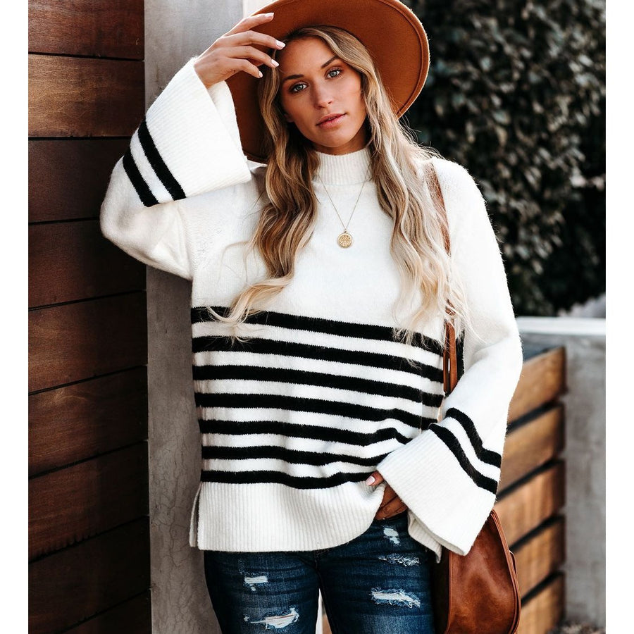 Patchwork Striped Loose Pullover Sweater