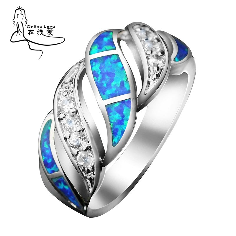 Elegant Blue Opal Gem Silver Plated Silver Ring